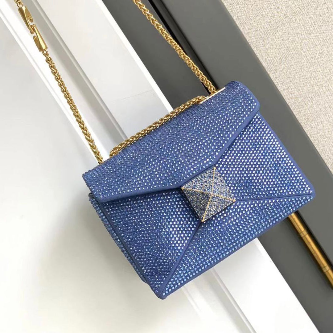 One Stud Crystal Embellished Leather Bag