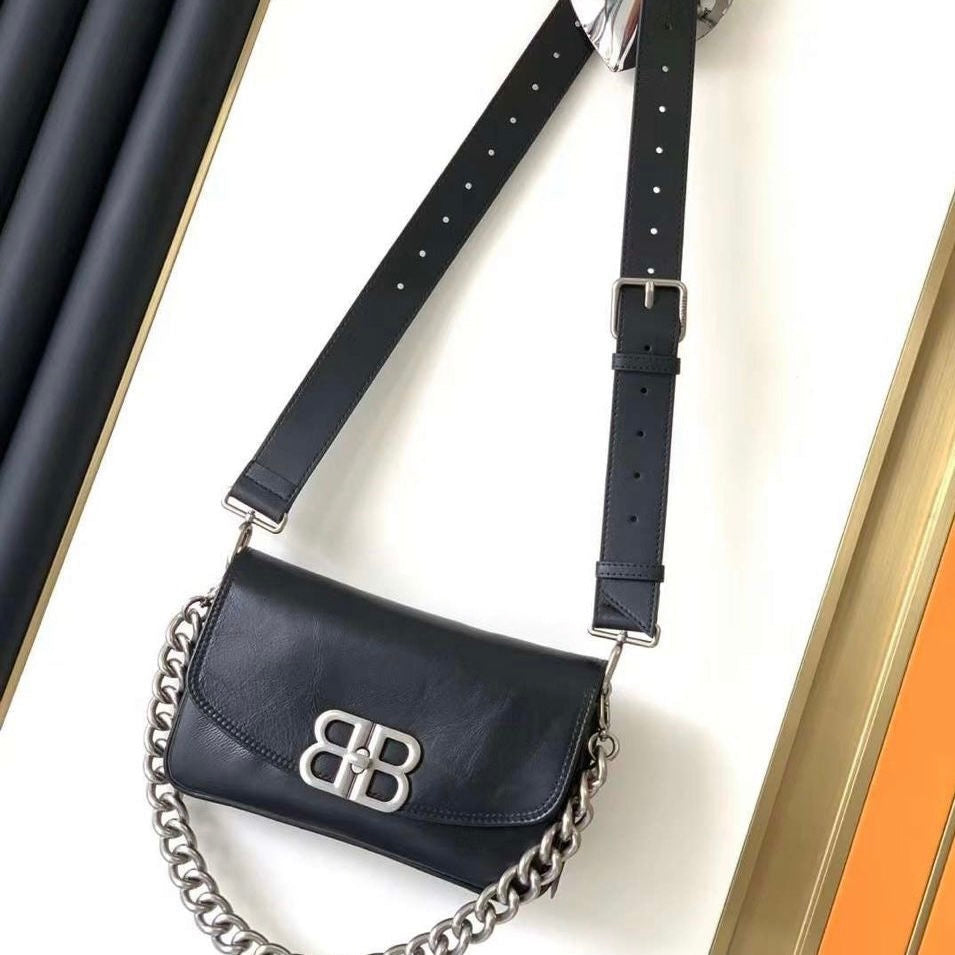 large BB Soft Flap Leather Shoulder Bag