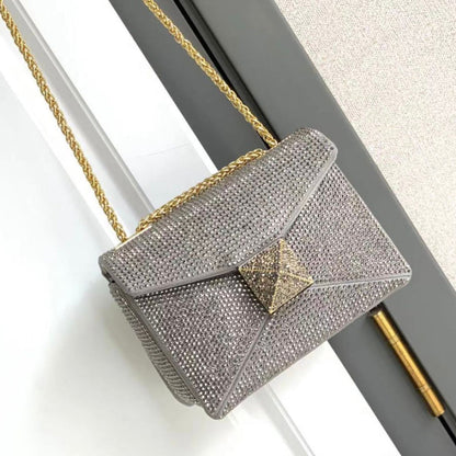 One Stud Crystal Embellished Leather Bag
