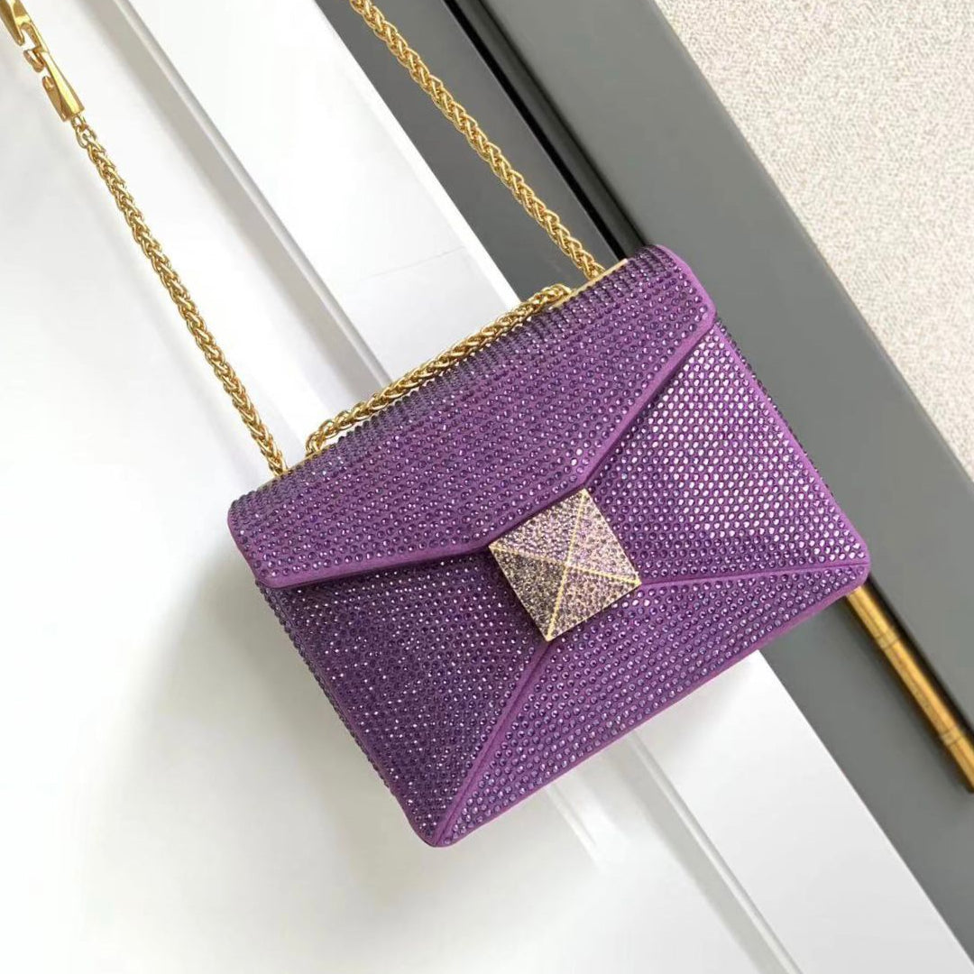 One Stud Crystal Embellished Leather Bag