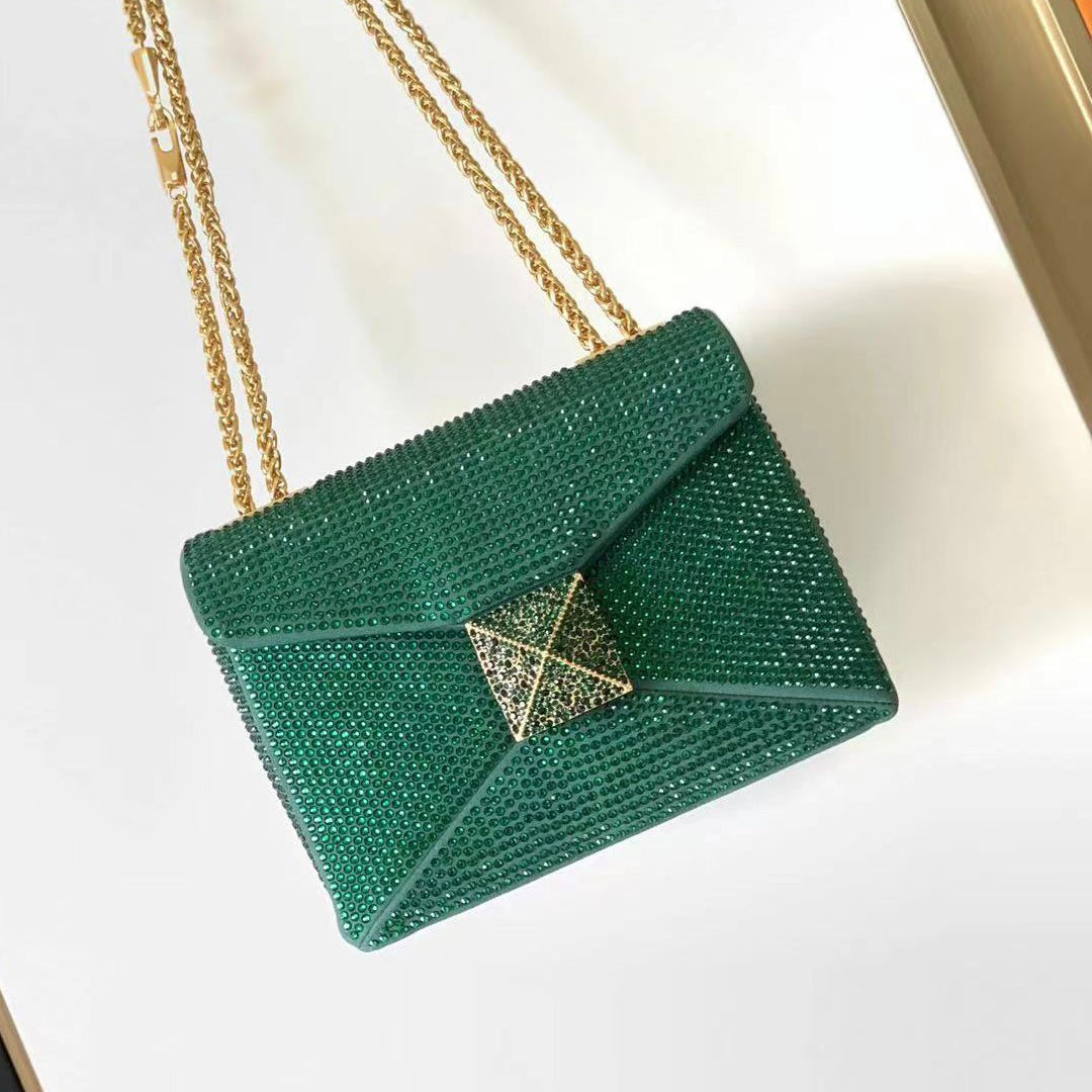 One Stud Crystal Embellished Leather Bag