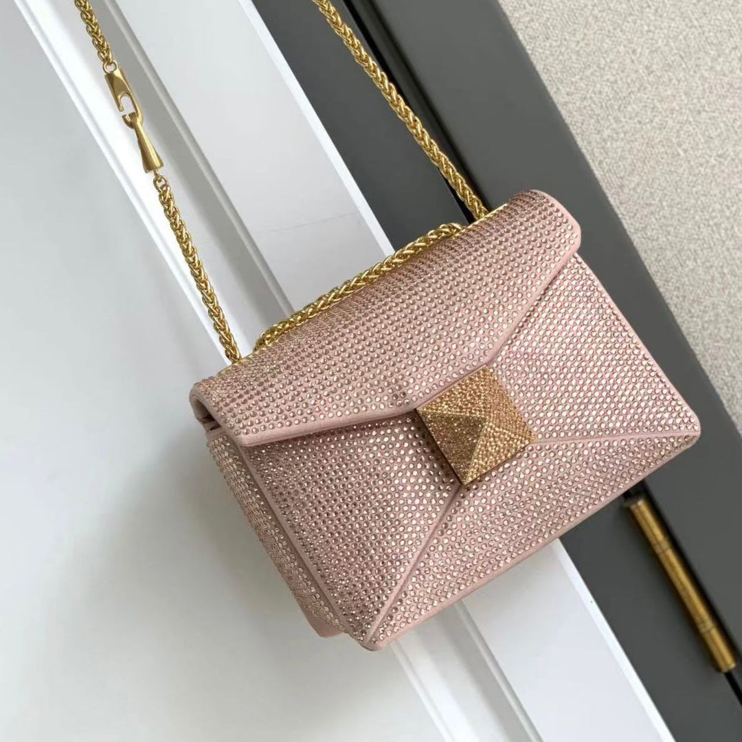 One Stud Crystal Embellished Leather Bag