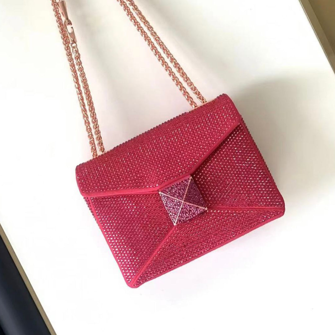 One Stud Crystal Embellished Leather Bag