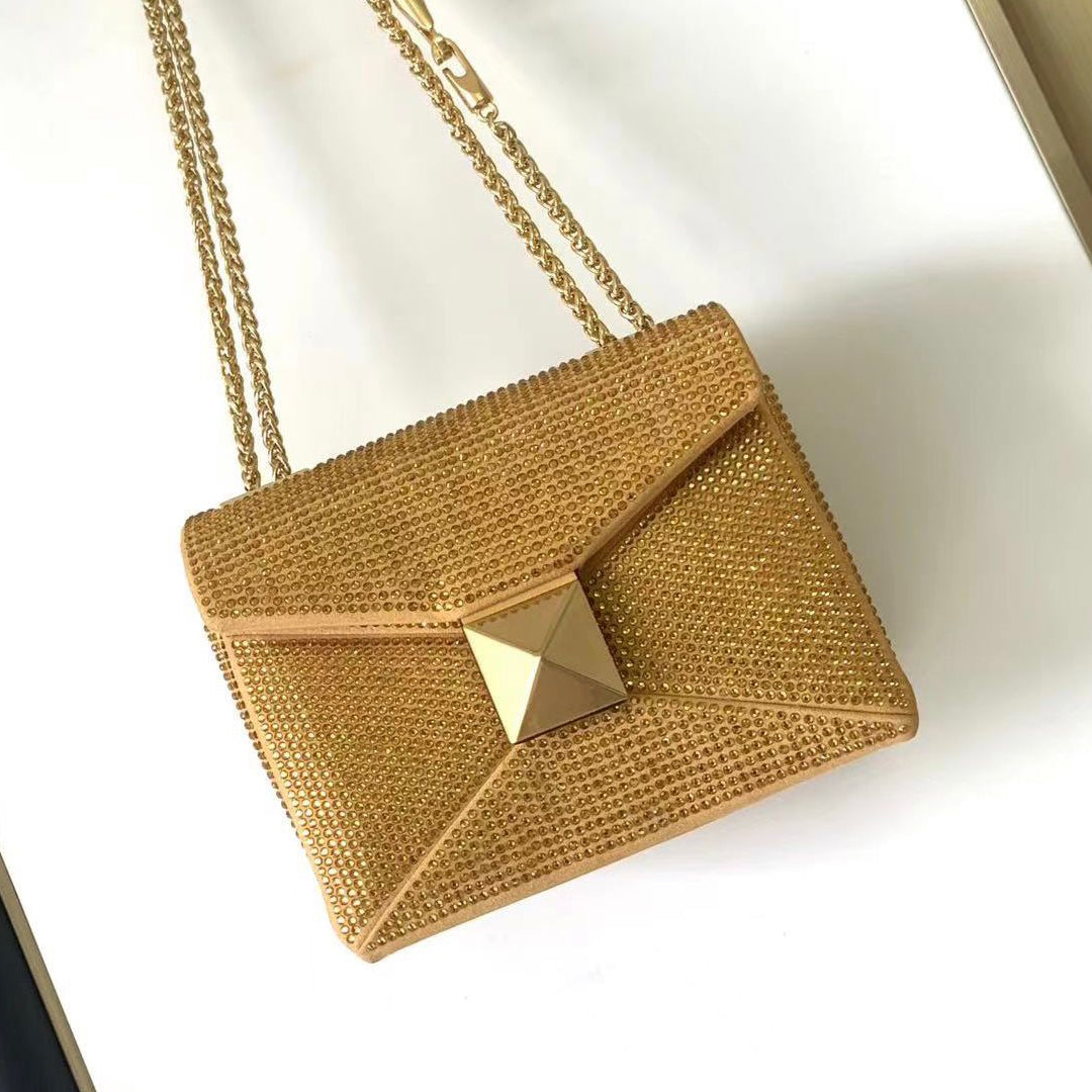 One Stud Crystal Embellished Leather Bag