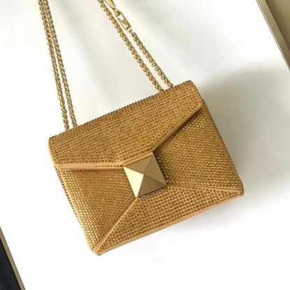 One Stud Crystal Embellished Leather Bag