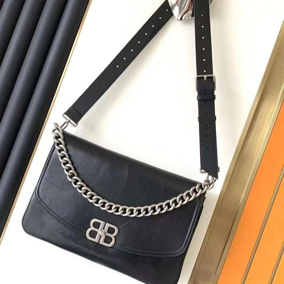 large BB Soft Flap Leather Shoulder Bag
