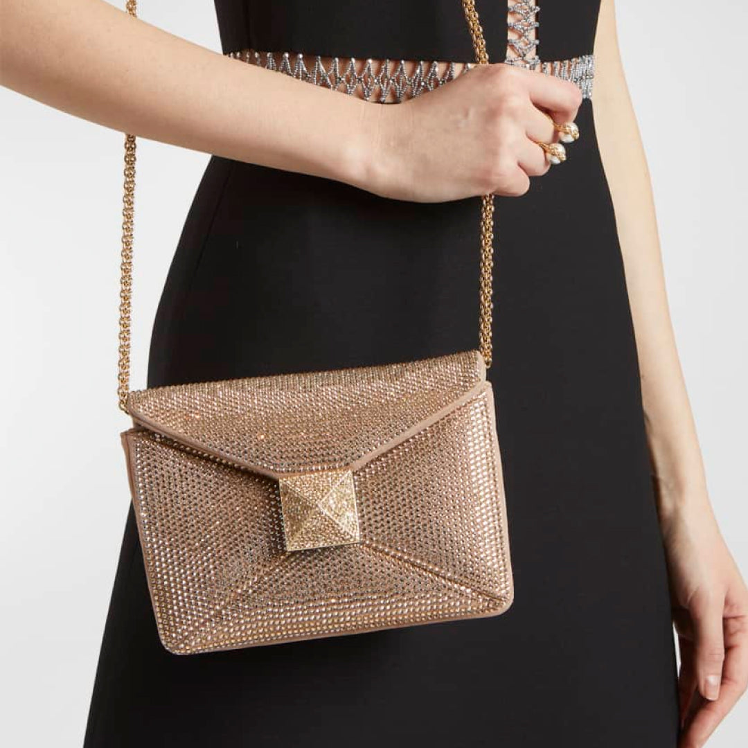 One Stud Crystal Embellished Leather Bag