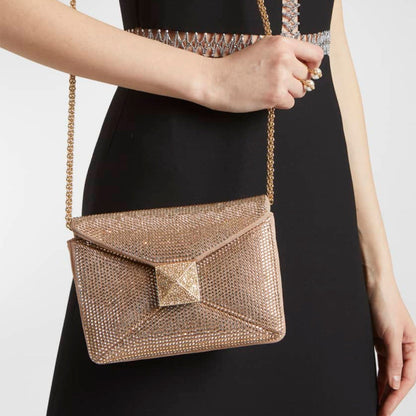 One Stud Crystal Embellished Leather Bag