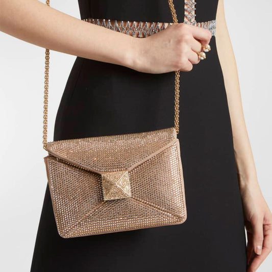 One Stud Crystal Embellished Leather Bag