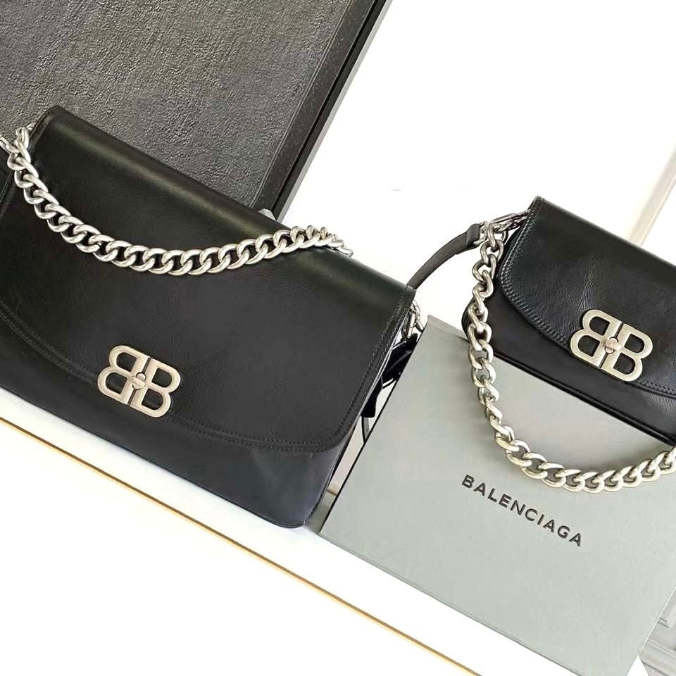 large BB Soft Flap Leather Shoulder Bag