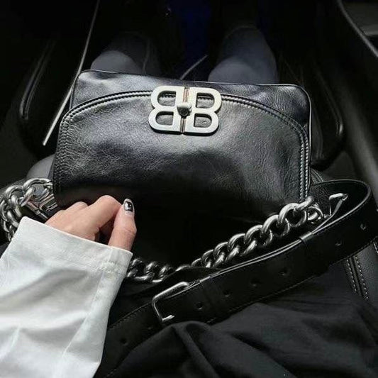 large BB Soft Flap Leather Shoulder Bag